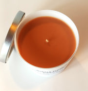 Pumpkin Caramel Crunch 8oz Candle with lid and gift box.